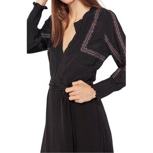 Ba&sh Targa Noir Black Embroidered Midi Dress Sz 2 (US 8)